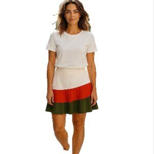 Inphorm Women`s NEW Pearl Flounce Tennis Skort White/Green/Red Size Large